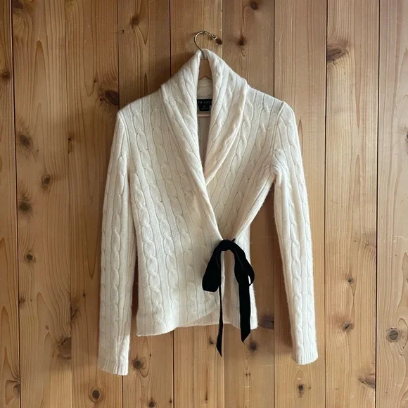 Ralph Lauren Black Label cashmere cable knit shawl collar tie sweater - Picture 1 of 5